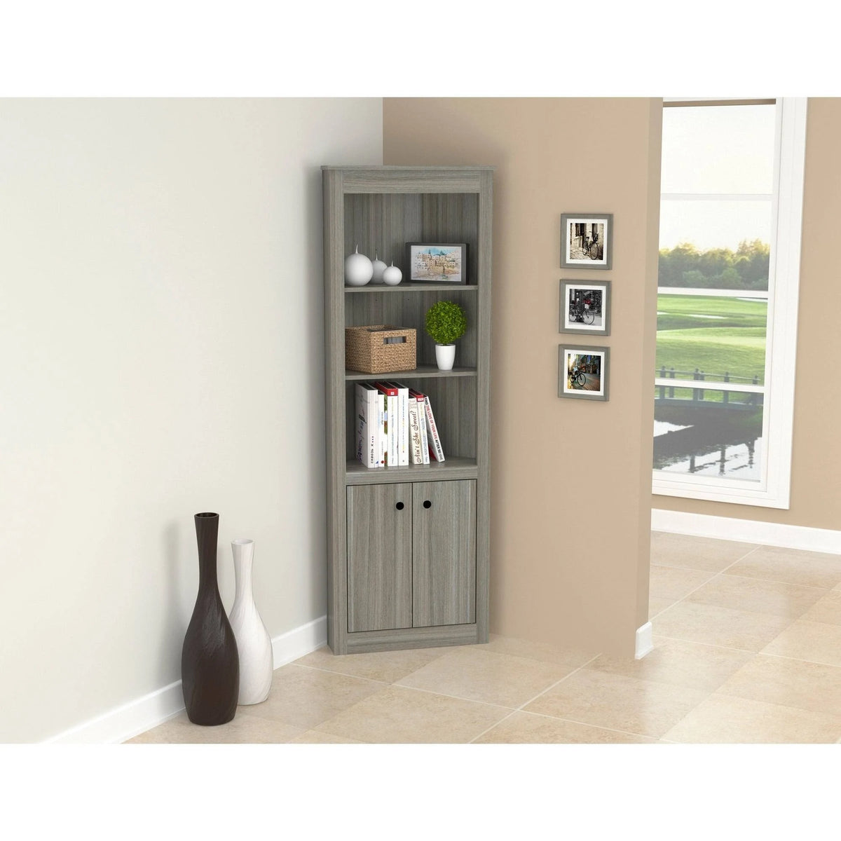 Smoked Oak Corner Bookcase I10748