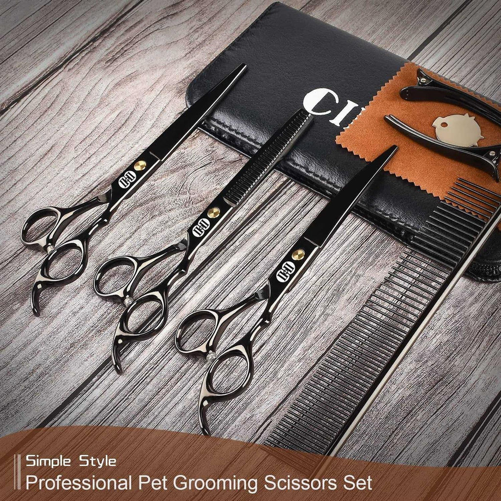 7 Inch Dog Grooming Scissors Kit with Curved Scissors N1477