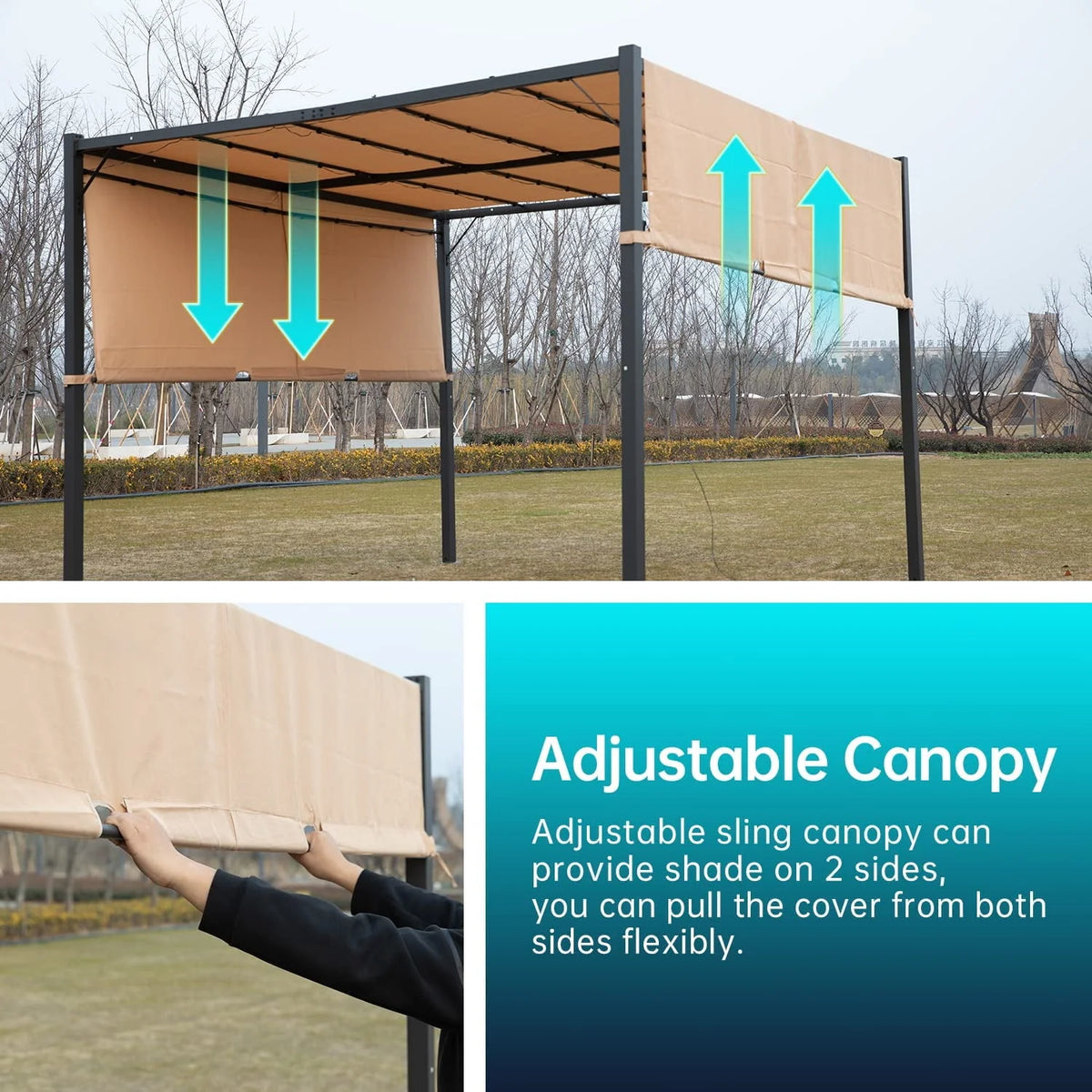 10x10 Retractable Steel Frame Pergola with Solar Powered Led Kit (Tan) G297