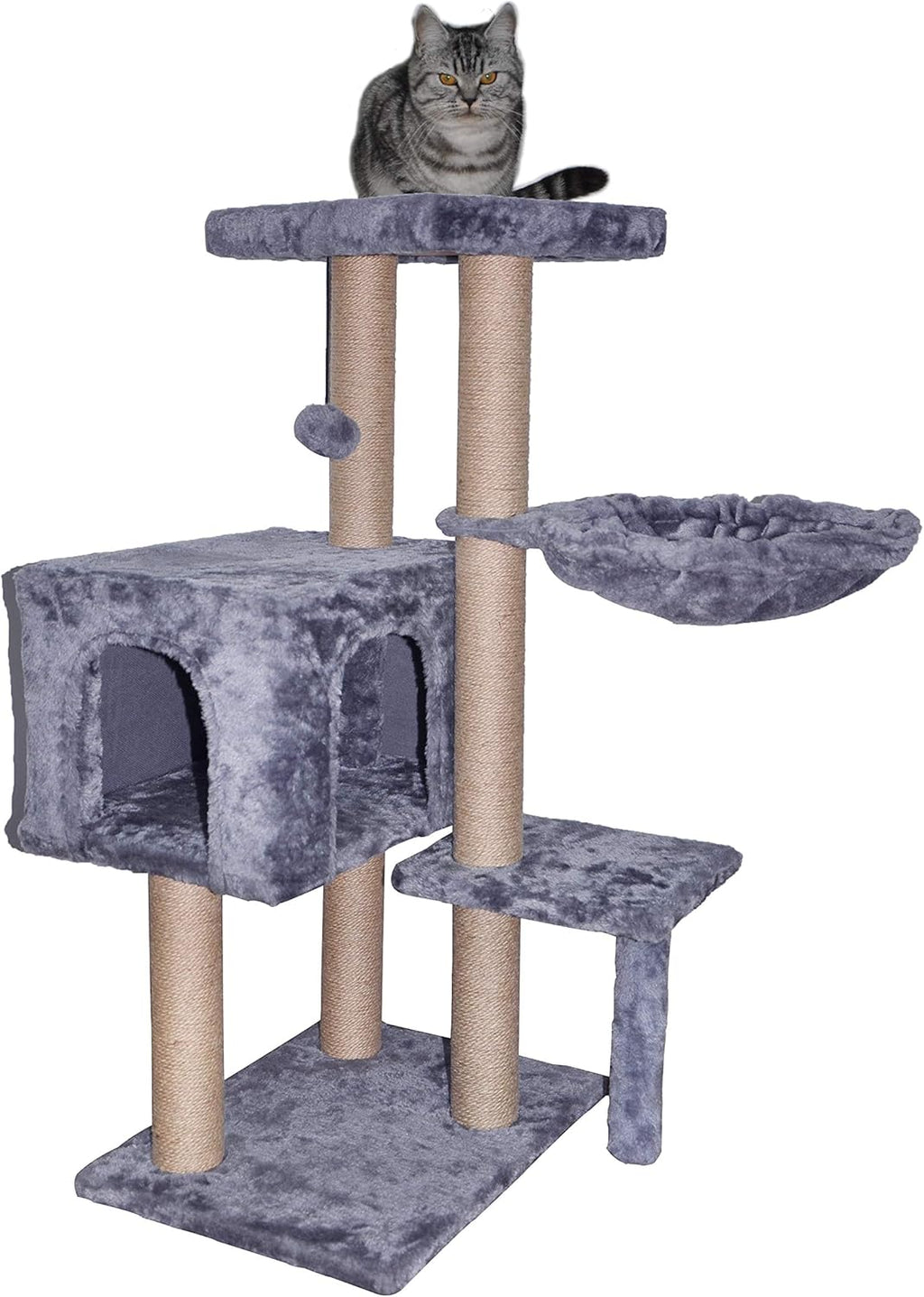 Grey Cat Tree with Scratching Toy and Ball Activity Centre U63043