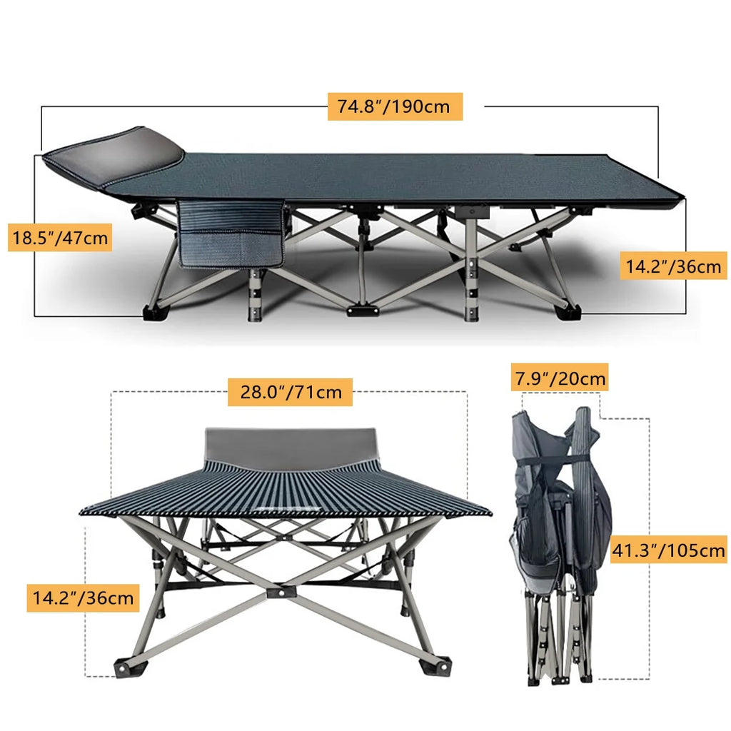 Folding Camping Bed with Mattress & Carry Bag, Heavy Duty Sleeping Cot with 4D Pillow A551463