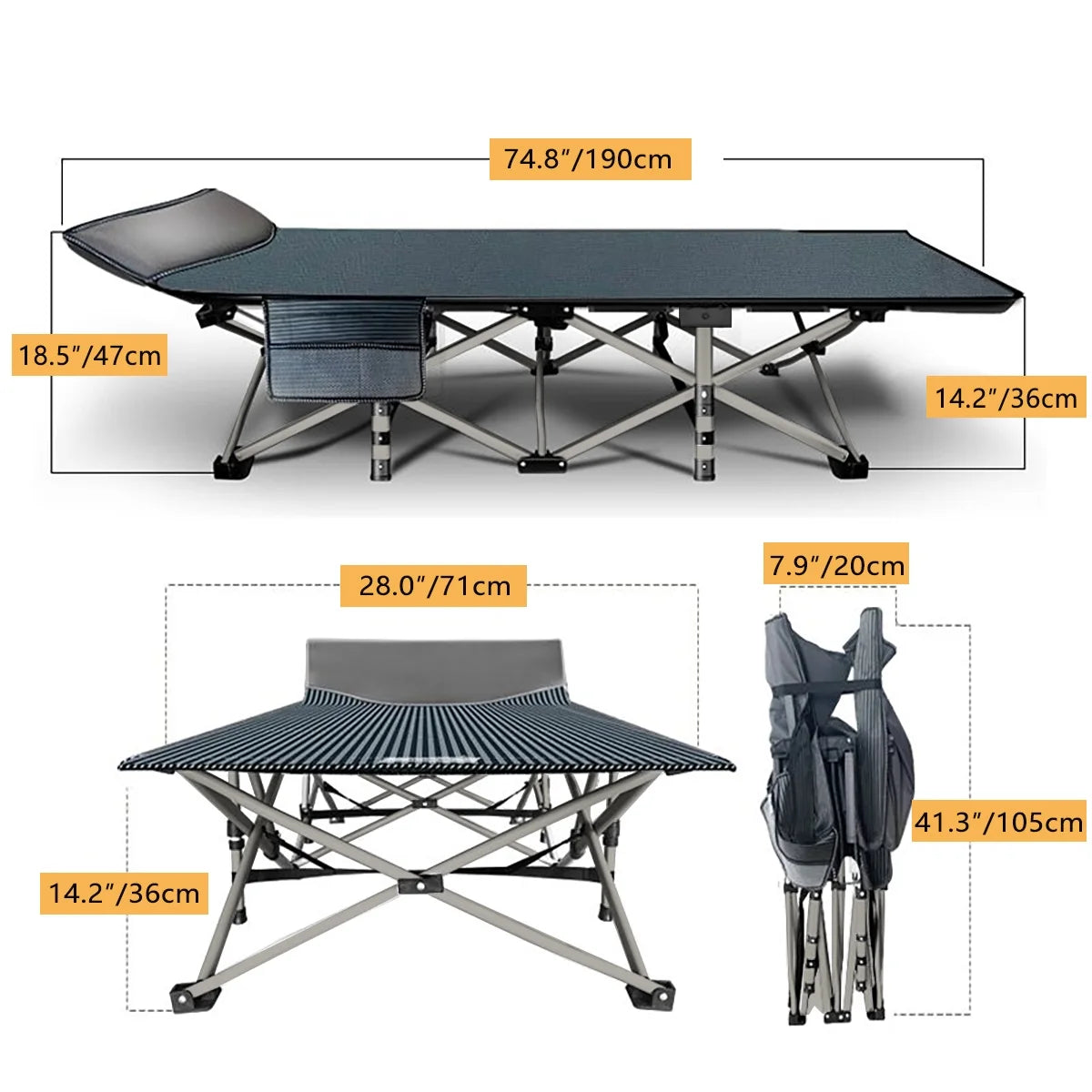 Folding Camping Bed with Mattress & Carry Bag, Heavy Duty Sleeping Cot with 4D Pillow A551463