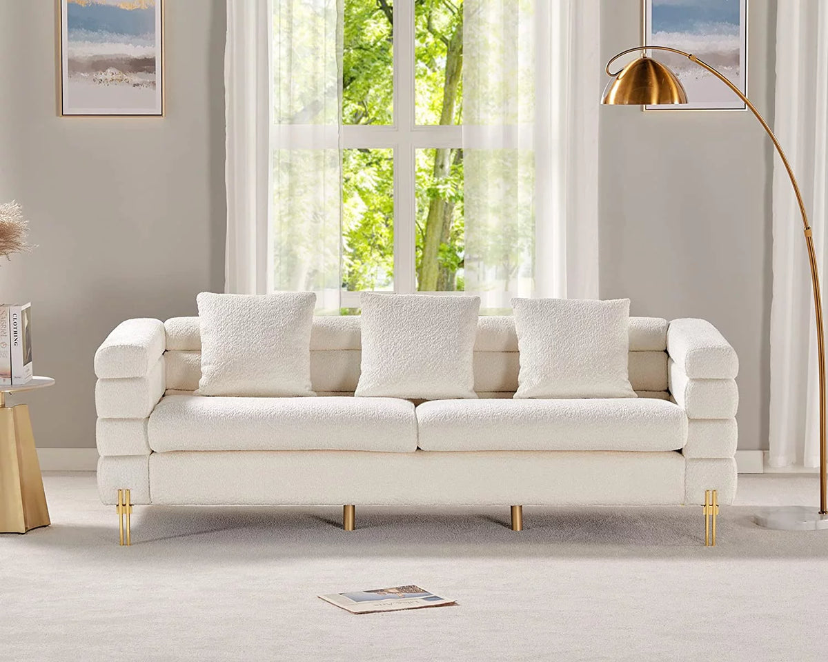 White Oversized 3 Seater Bouclé Sofa N539