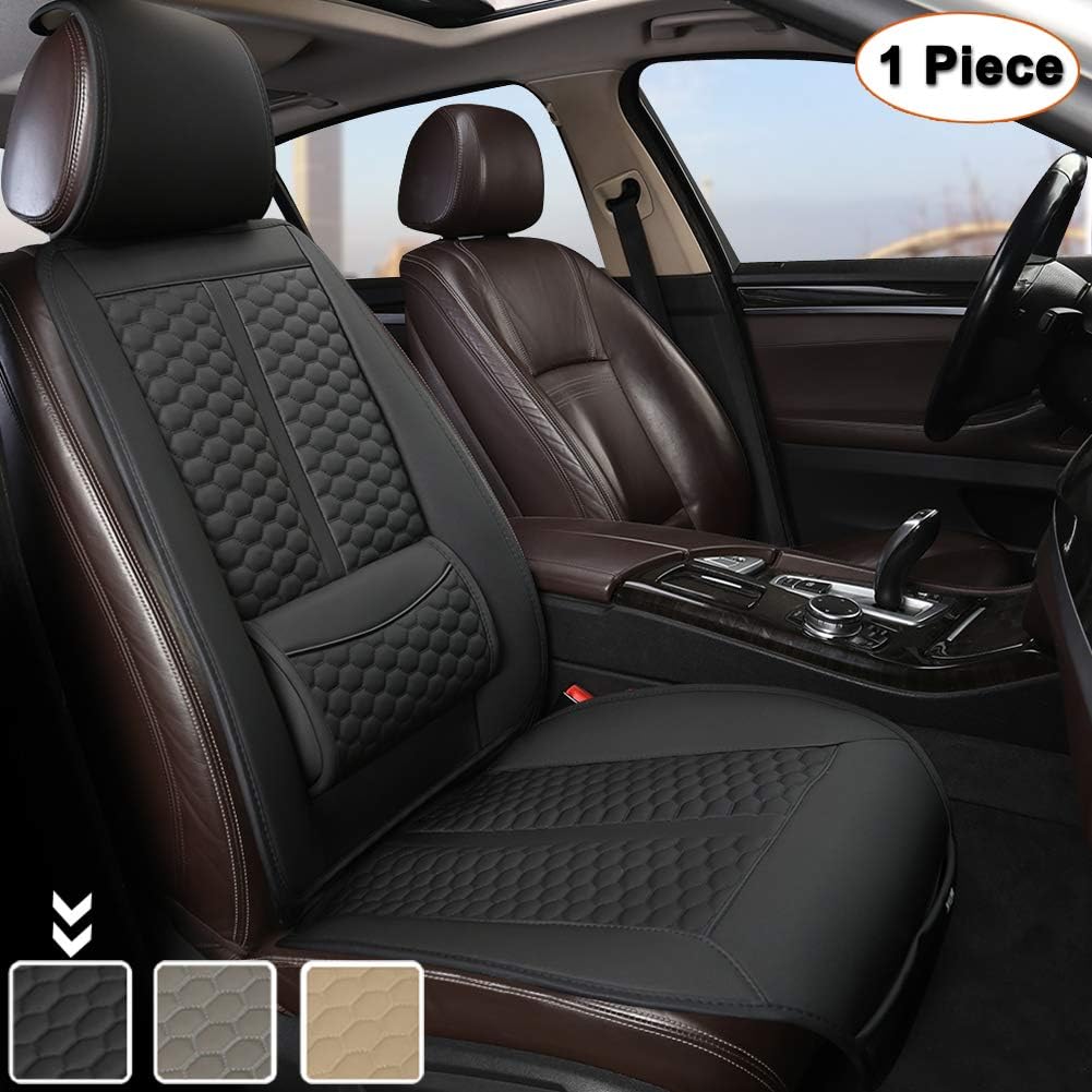 Black Car Seat Covers, 1 Pair Universal Sideless Seat Protectors with Lumbar Support and Headrest Cover, Pack of 2 L34086