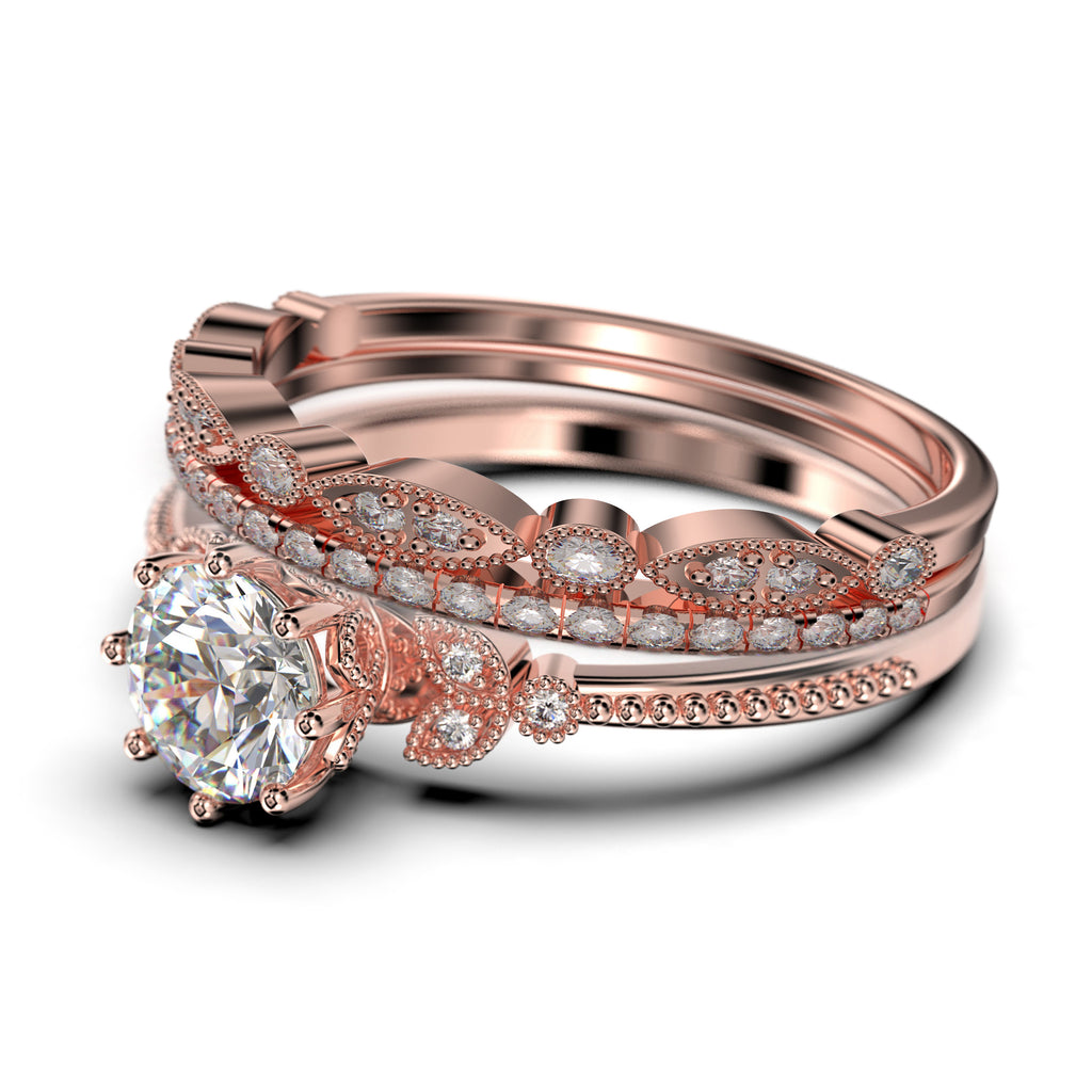 2.25 Carat Round Cut Diamond Moissanite Floral Engagement Ring In 925 Sterling Silver With 18K Rose Gold Plating A774768
