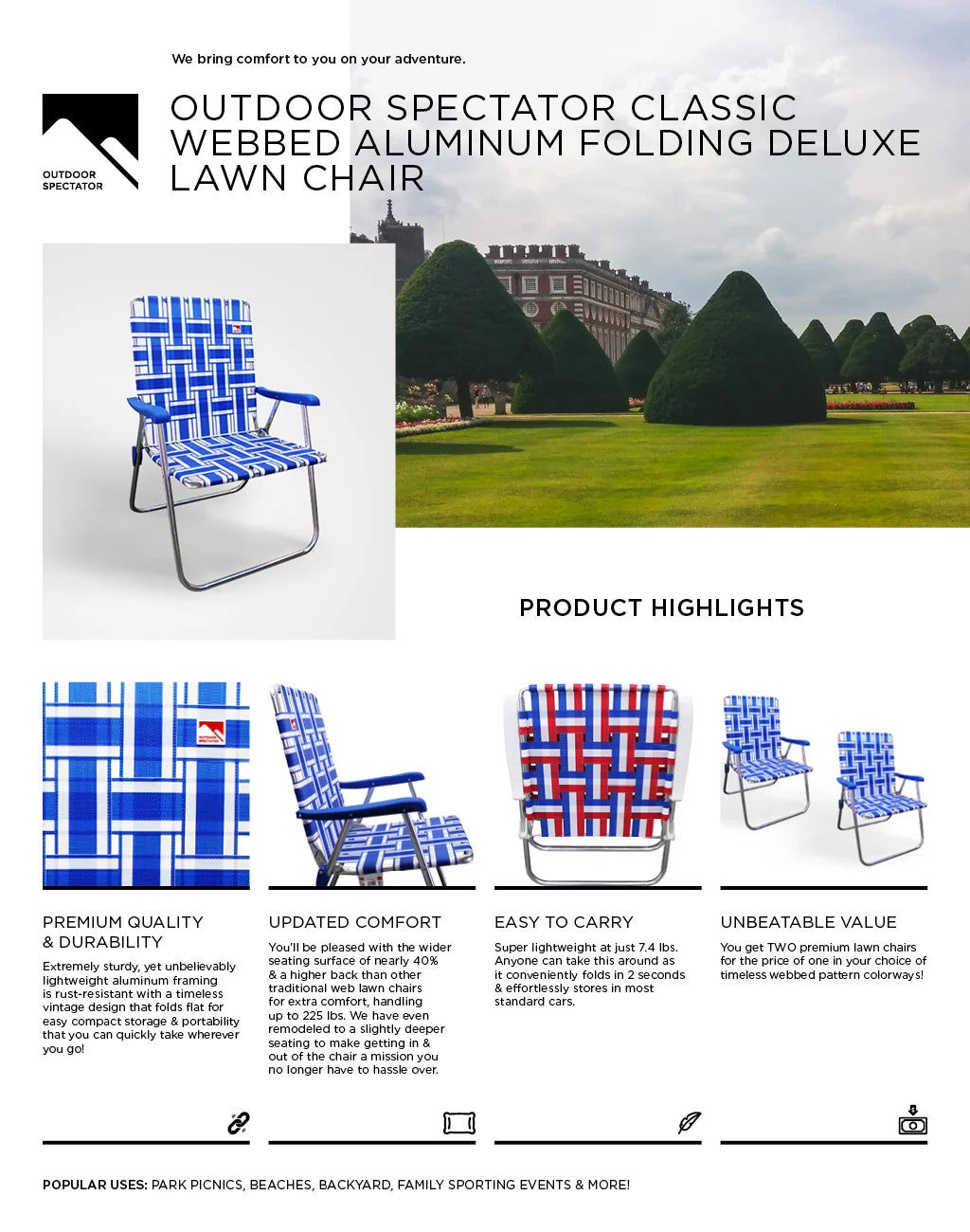 2-Pack Aluminum Webbed Folding Lawn Camp Chair A43055