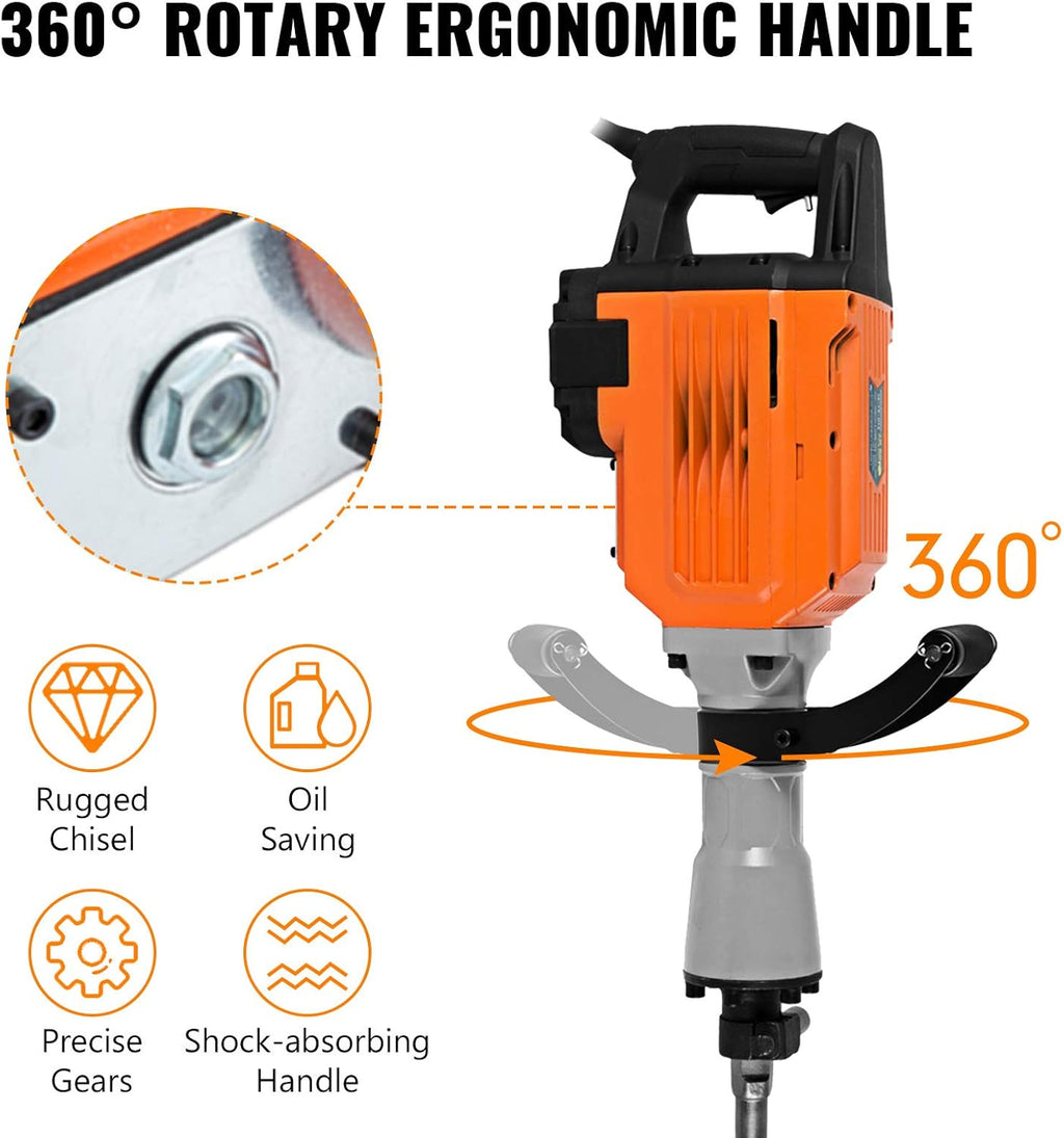 3500W Electric Demolition Hammer Concrete Breaker with Flat Chisel Bull Point Chisel S963215