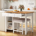 White 3-piece Rubber Wood Kitchen Island Set with 2 Seats E2976