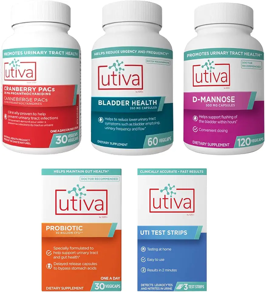Cranberry PACs 30 Vegi Capsules + Bladder Health 60 Capsules + D-Mannose 500mg 120 Capsules + Probiotic 30 Delayed Release Vegi Capsules + UTI Test Strips Z913858