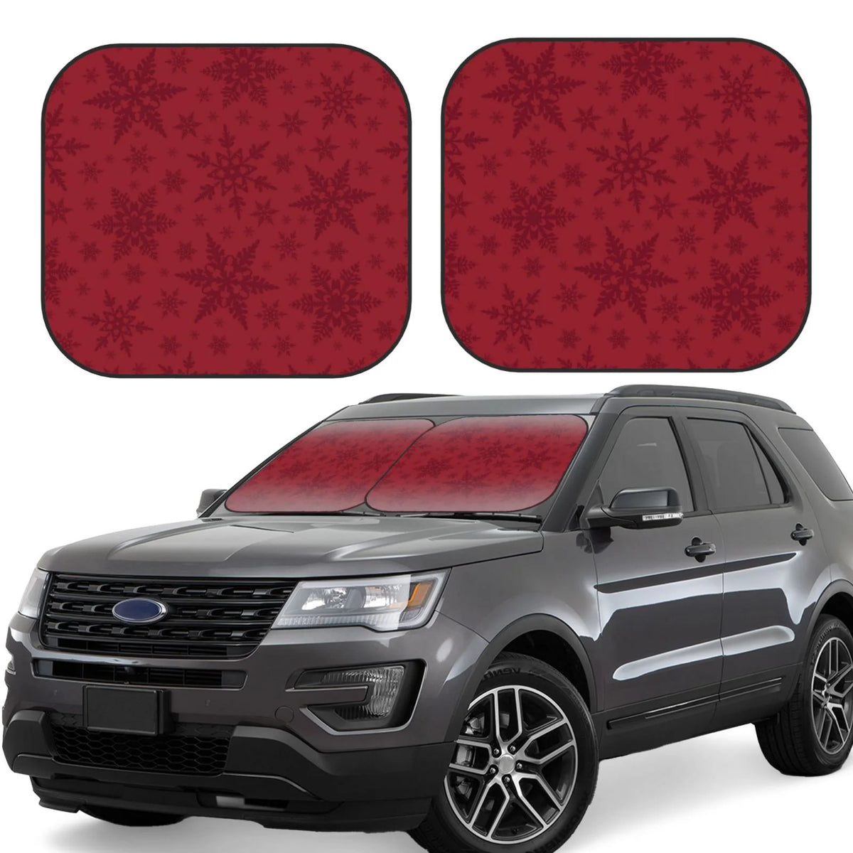 Christmas Red Snowflakes 2 Pack Foldable Car Windshield Sun Shade R379