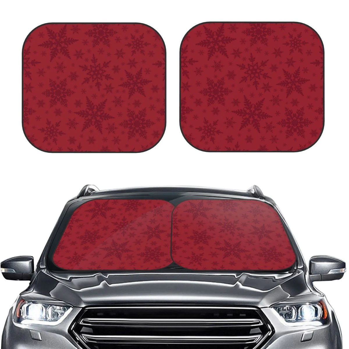 Christmas Red Snowflakes 2 Pack Foldable Car Windshield Sun Shade R379