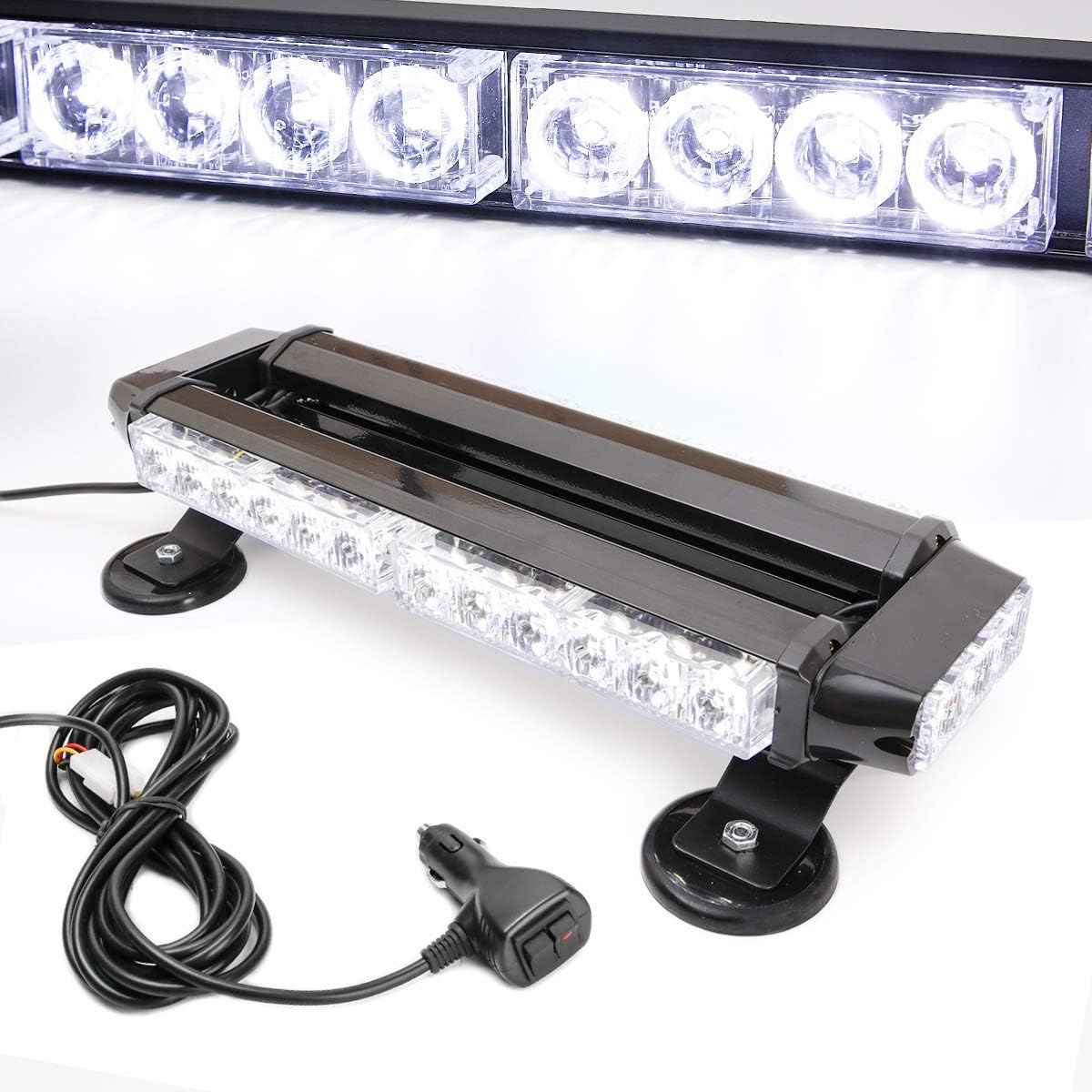 Amber 30 LEDs Safety Strobe Light Bar with Magnetic Base, Yellow, 12-24V/30W, Pack of 2 I6598
