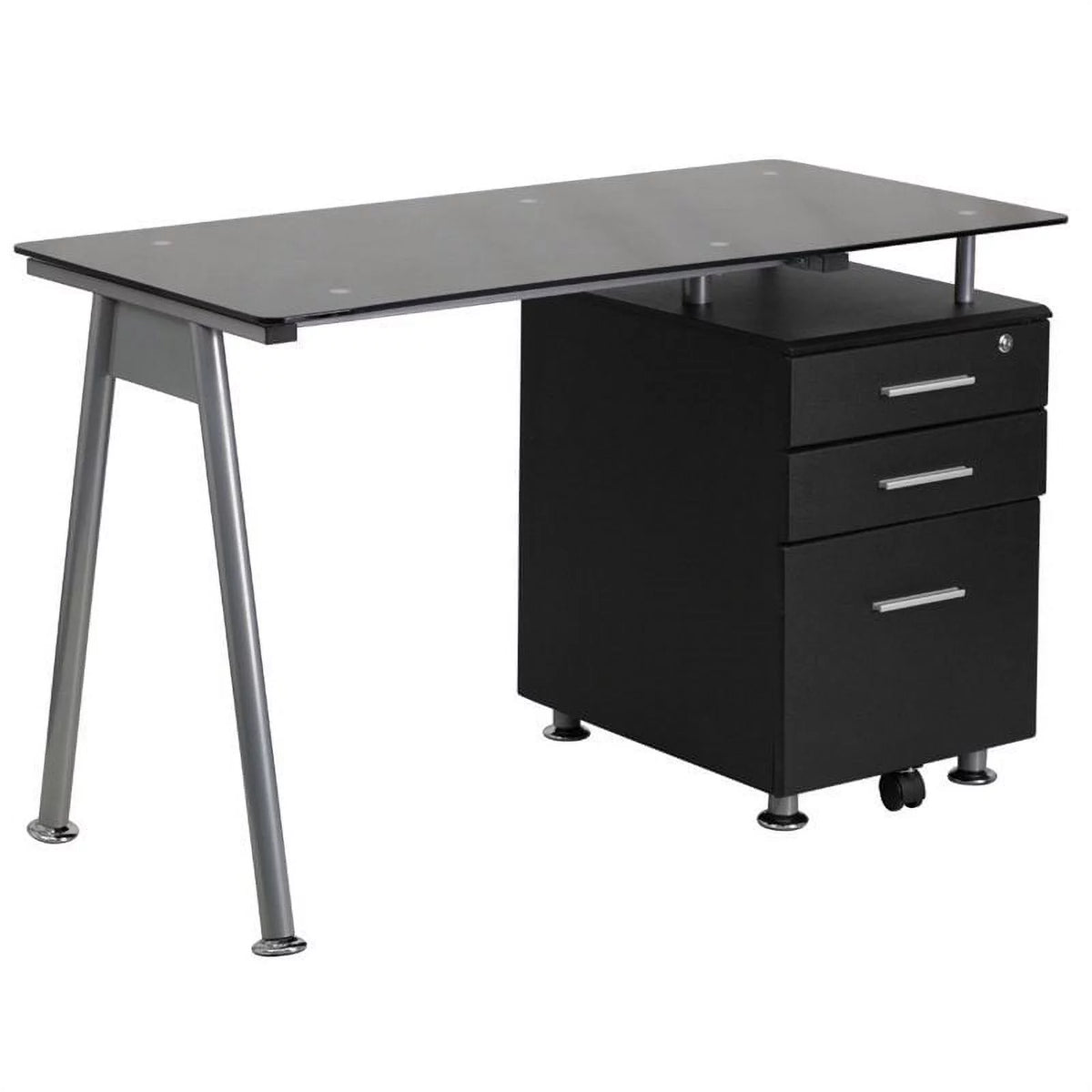 Black 3 Drawer Glass Top Desk M360