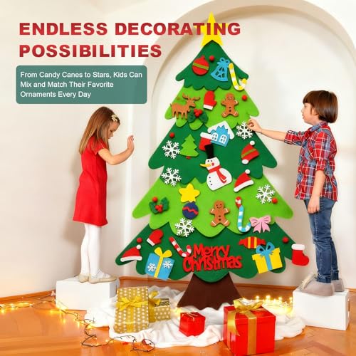 3.2ft Felt Christmas Tree Set with LED String Lights and Ornaments W506629
