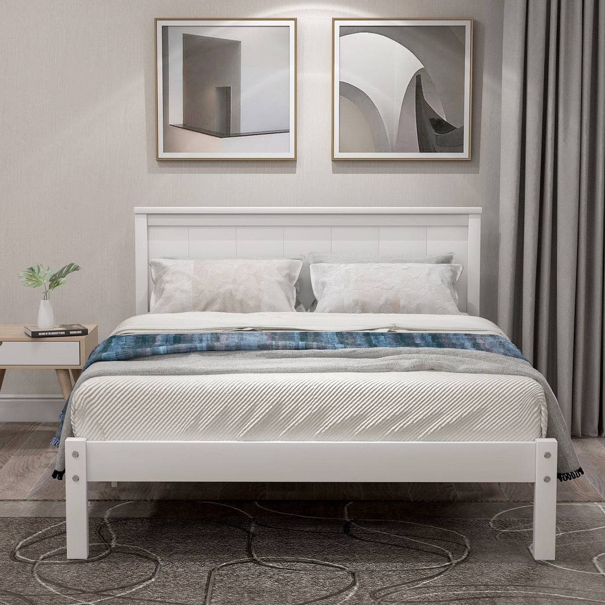 Twin Size Wood Platform Bed Frame with Headboard S481