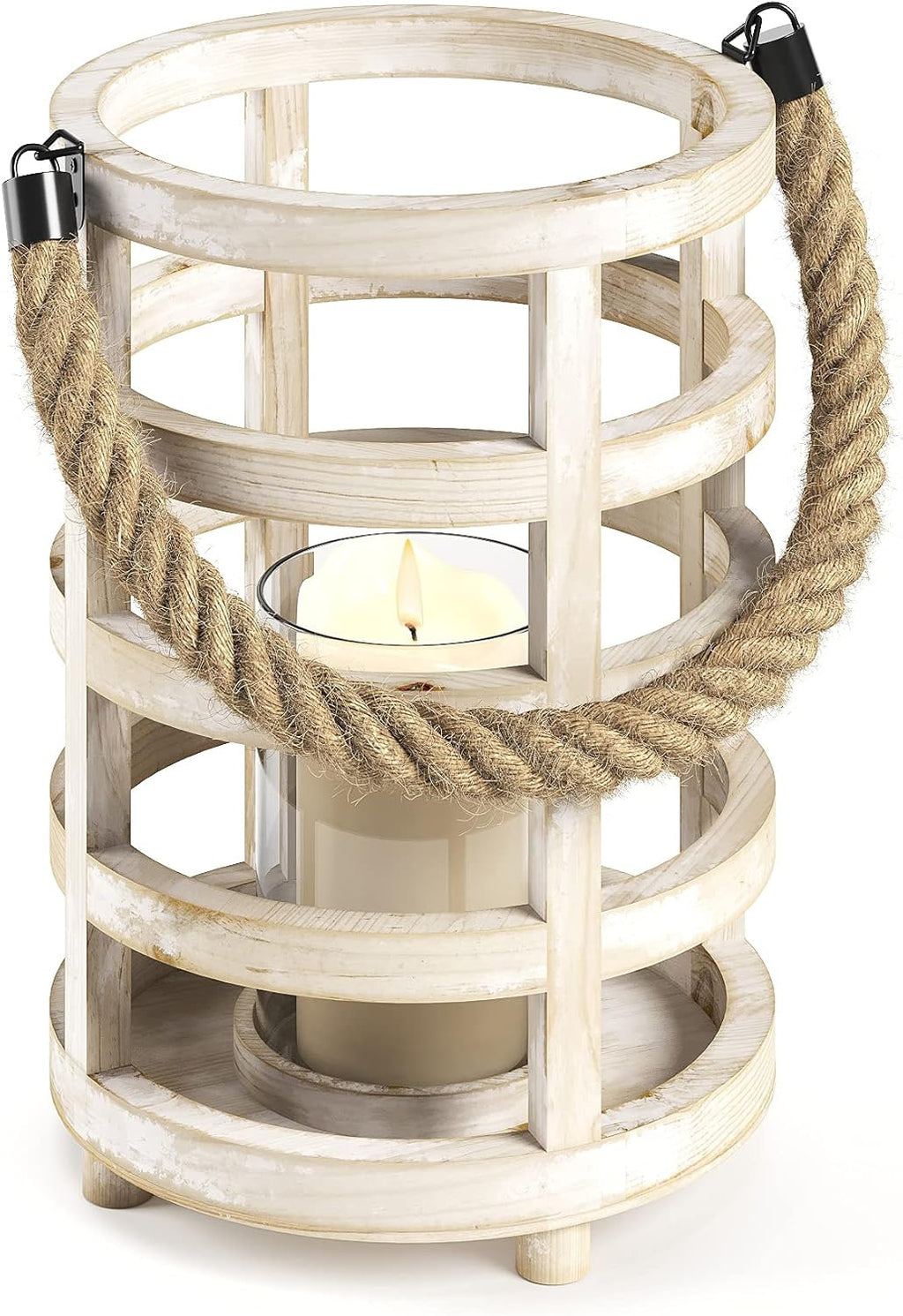 Whitewash Wooden Lantern Candle Holders, Set of 2 H177