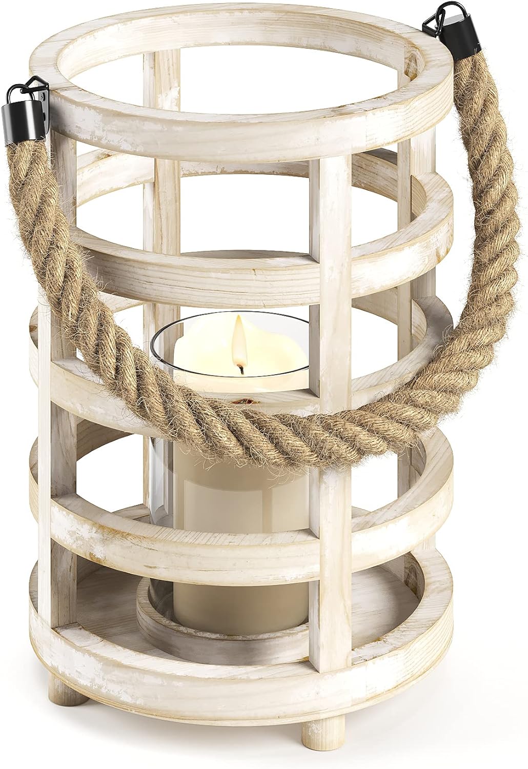Whitewash Wooden Lantern Candle Holders, Set of 2 H177