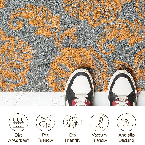 Blue Floral Print Coir Door Mat O28818