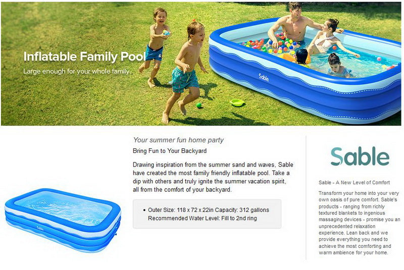 Inflatable Rectangular Swimming Pool 118" x 72" x 22" O348457