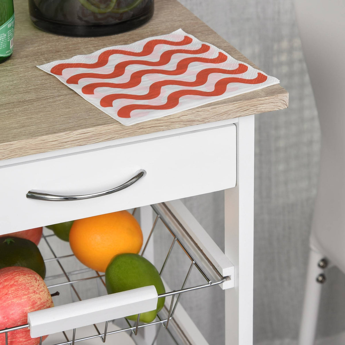 White Wooden Rolling Kitchen Storage Cart X838973
