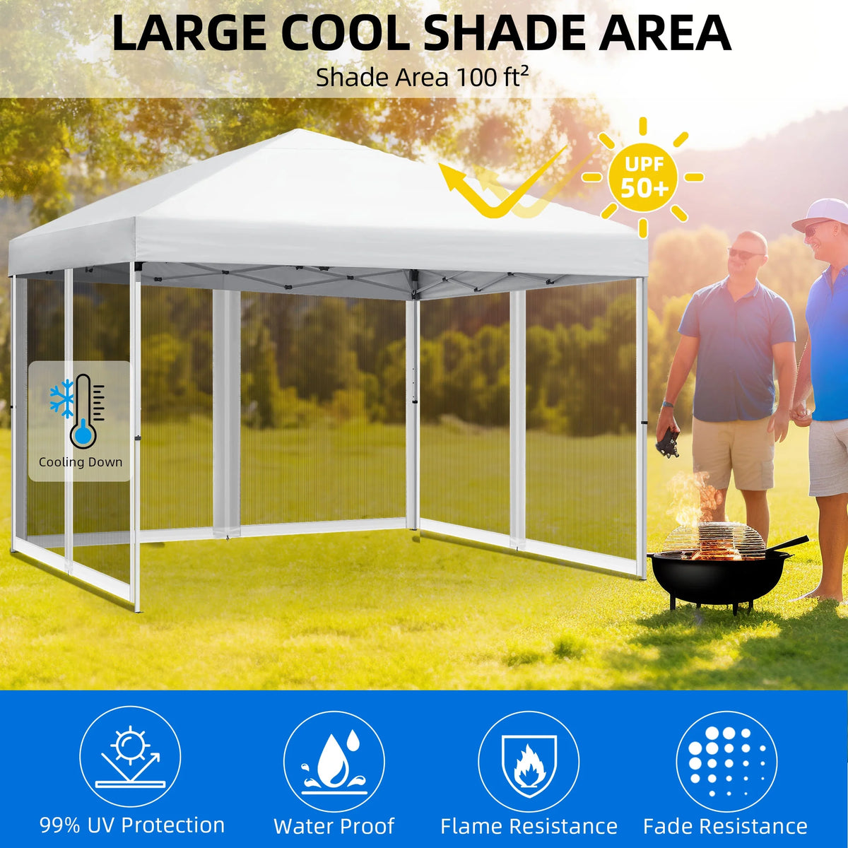 10x10 ft Pop Up Canopy Tent with Netting Mesh Sidewalls and Carry Bag Q240109