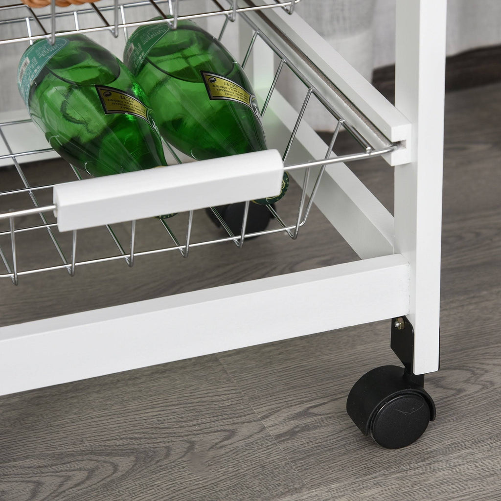 White Wooden Rolling Kitchen Storage Cart X838973