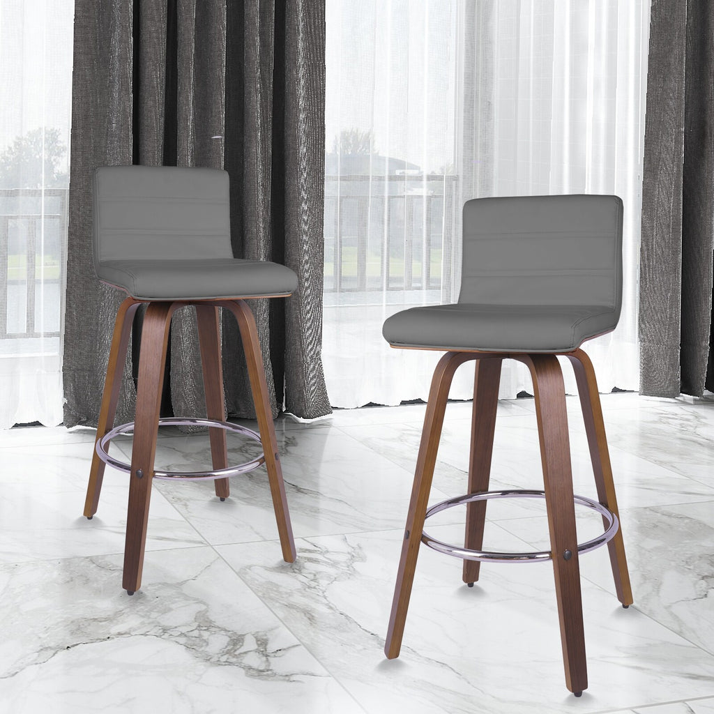 Swivel Wood Bar Stools PU Leather Upholstered Counter Stools Set of 2 Black Total Height 39.4" J8602