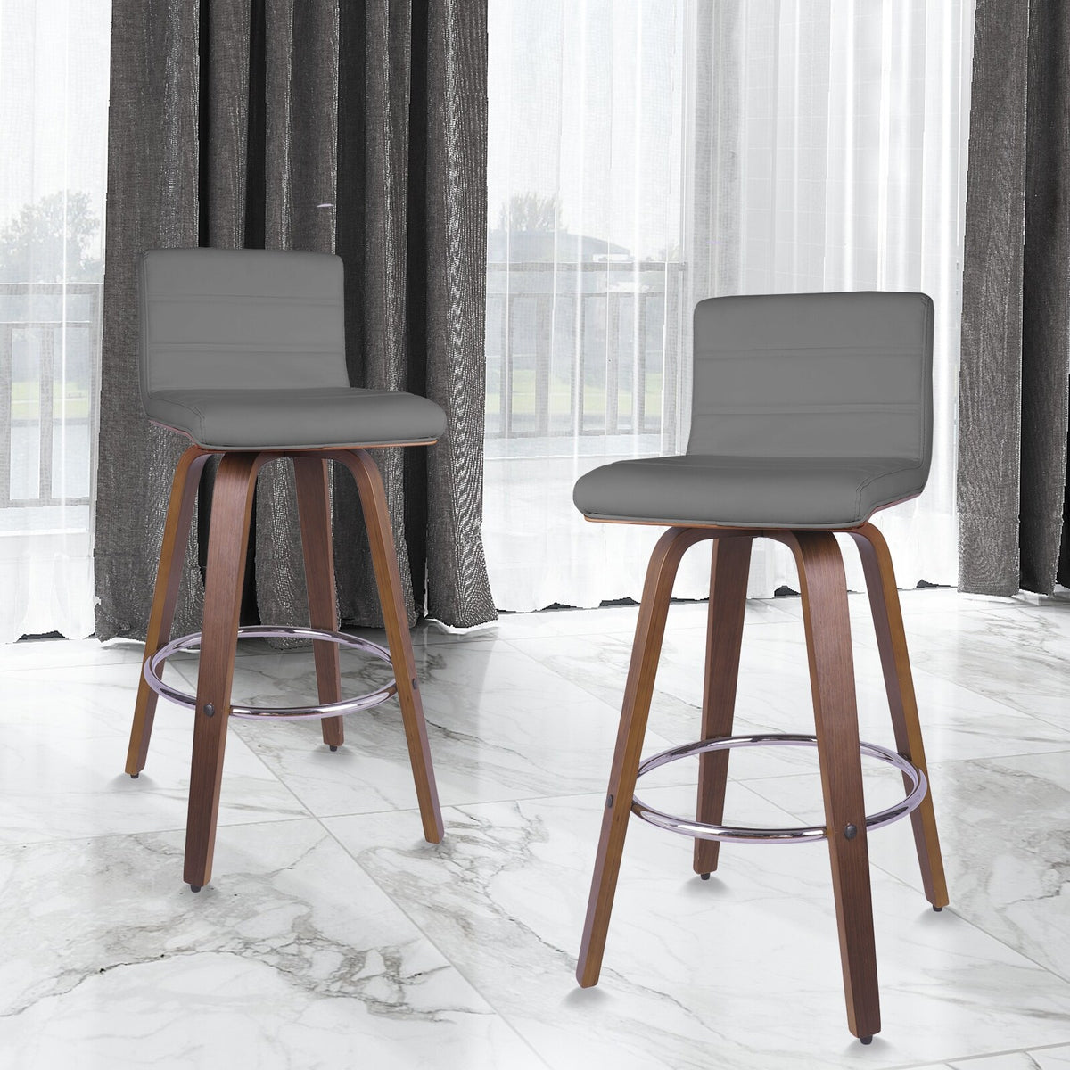 Swivel Wood Bar Stools PU Leather Upholstered Counter Stools Set of 2 Black Total Height 39.4" J8602