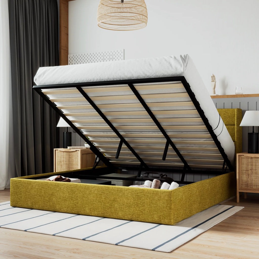 Grey King Size Lift Up Platform Bed Frame with Storage O735