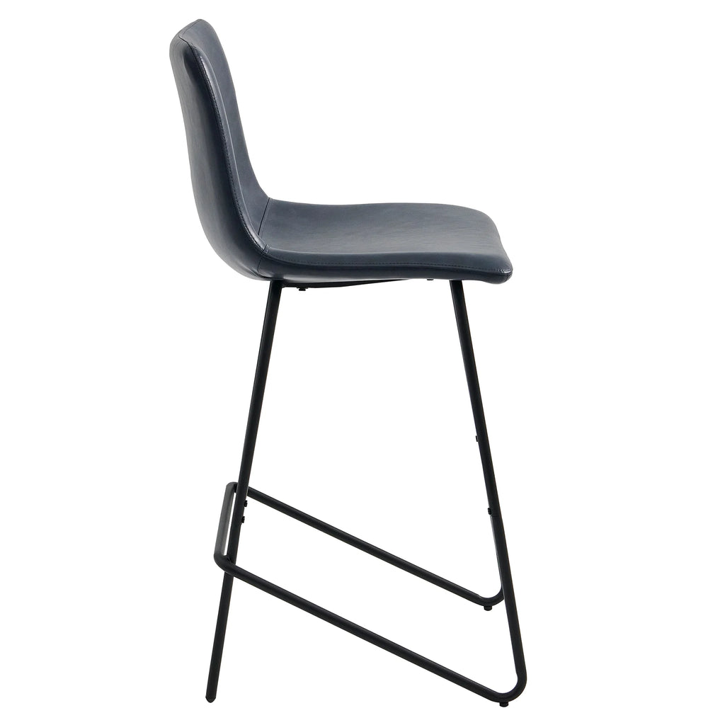 Navy Blue Faux Leather Counter Height Bar Stools, Set of 2 K18497