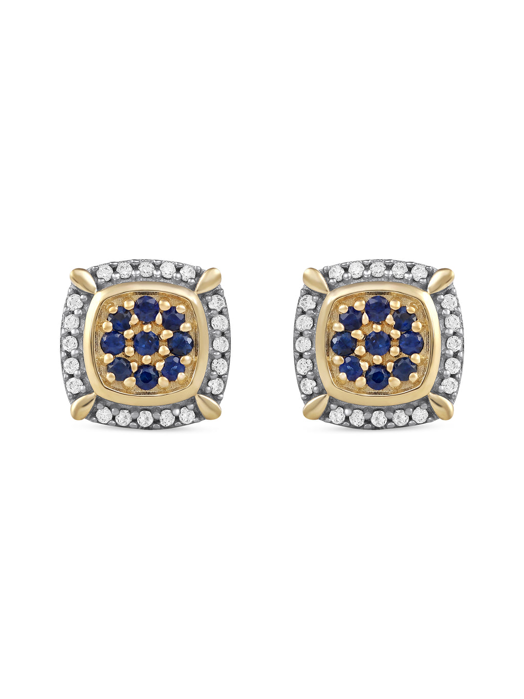 10k Yellow Gold Blue Sapphire Diamond Cluster Halo Stud Earrings C95160