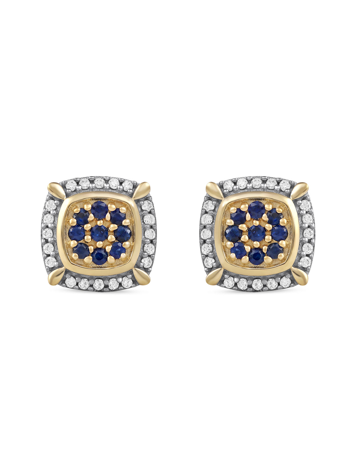 10k Yellow Gold Blue Sapphire Diamond Cluster Halo Stud Earrings C95160