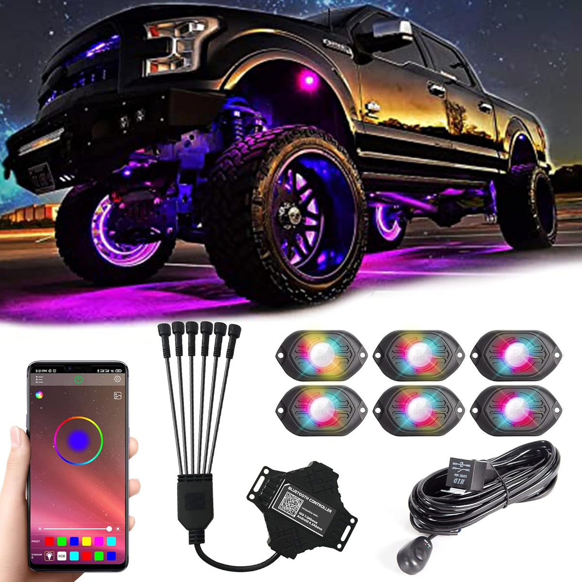 18 LEDs Multicolor Waterproof Aluminum Underglow Light Kit Pack of 2 I39950