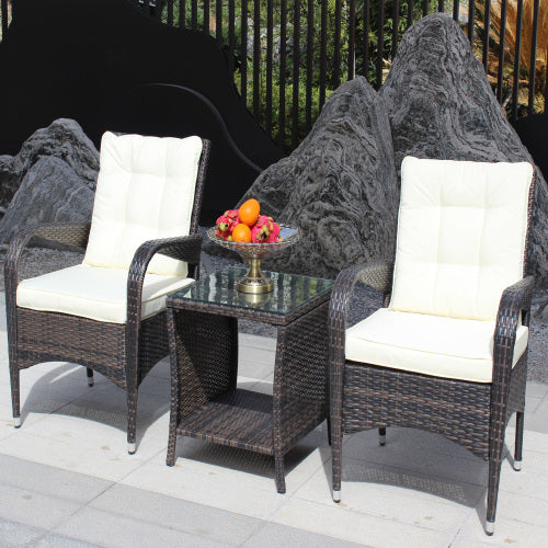 Beige Cushion Wicker Rattan 3 Piece Sectional Sofa D801732