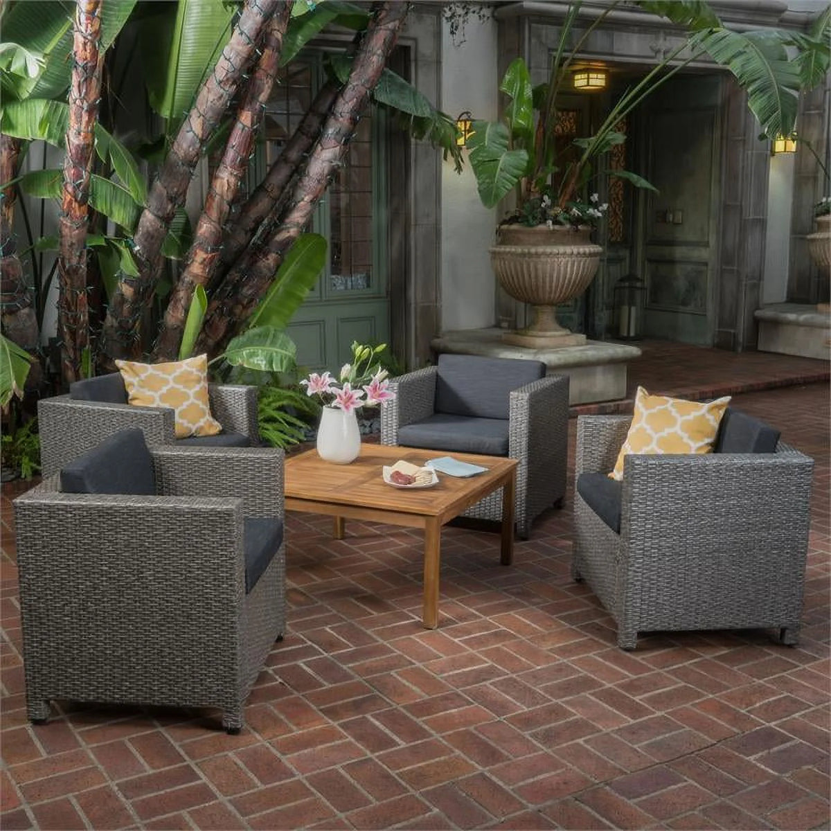 4 Pc Gray Club Chair Set with Wood Coffee Table J319906