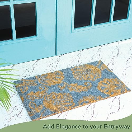 Blue Floral Print Coir Door Mat O28818