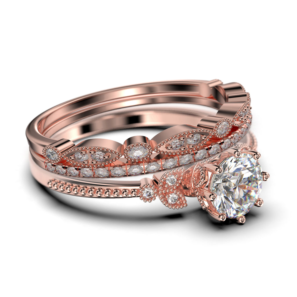 2.25 Carat Round Cut Diamond Moissanite Floral Engagement Ring In 925 Sterling Silver With 18K Rose Gold Plating A774768