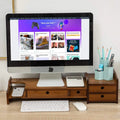 2 Tier Bamboo Monitor Stand Riser with 4 Drawers E654