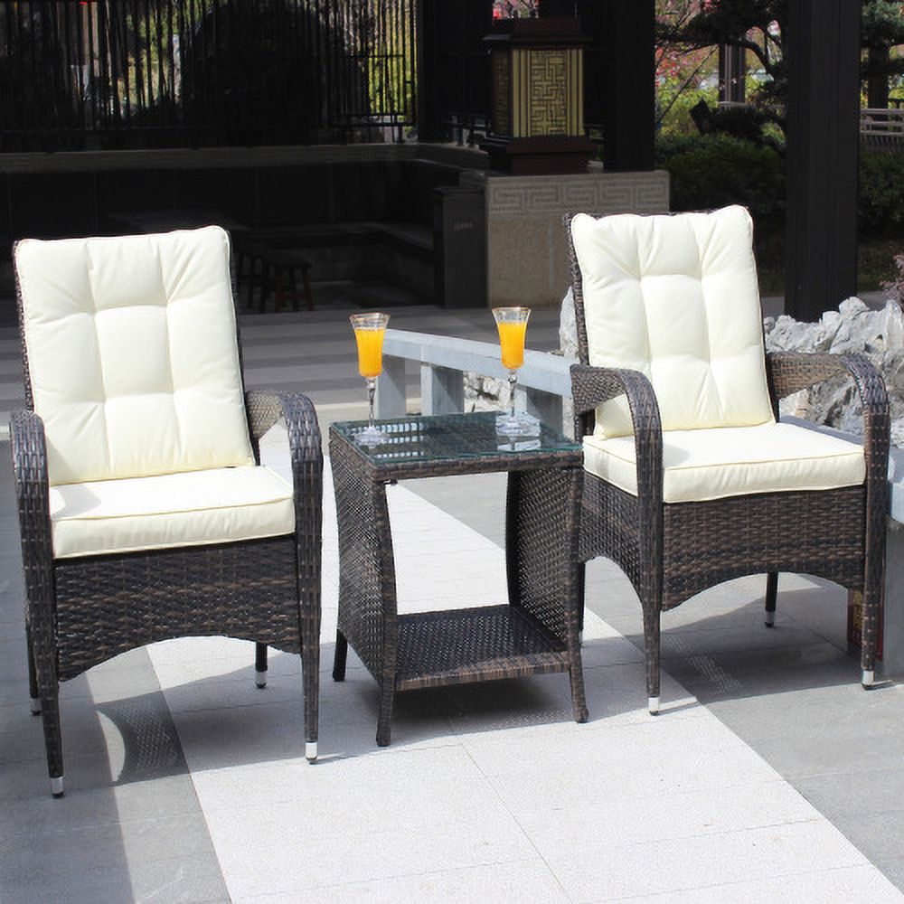 Beige Cushion Wicker Rattan 3 Piece Sectional Sofa D801732