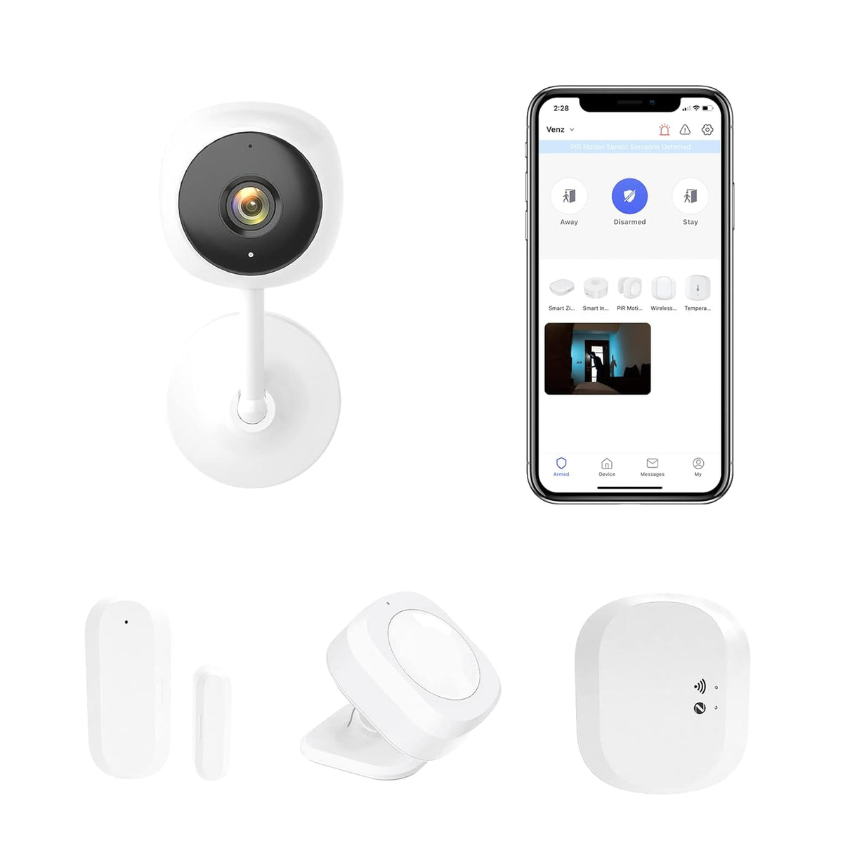 Wireless Home Security System 4 Pieces Kit with Indoor Camera and Motion Detector U43582