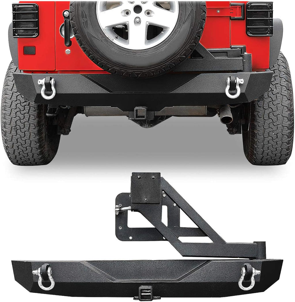 Textured Black Rear Bumper with Tire Carrier and 2" Hitch Receiver L9351