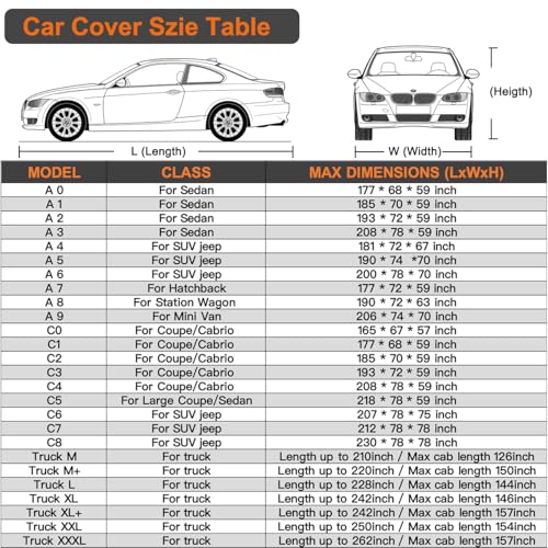 6 Layers Car Cover Waterproof All Weather with Zipper Cotton B3614