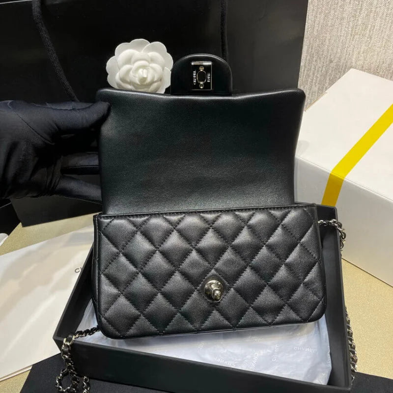 Black Lambskin Mini Flap Bag With Top Handle K371