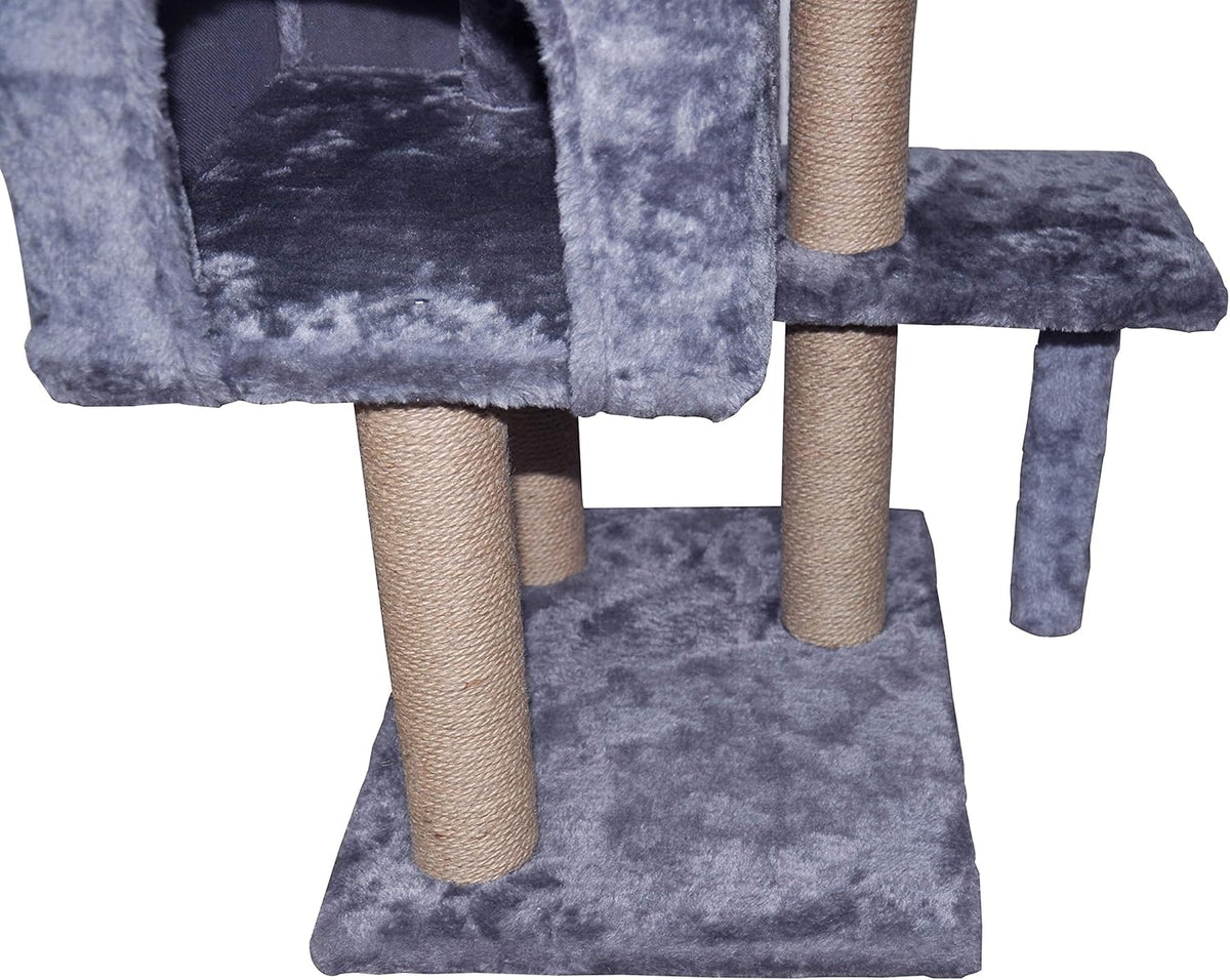 Grey Cat Tree with Scratching Toy and Ball Activity Centre U63043