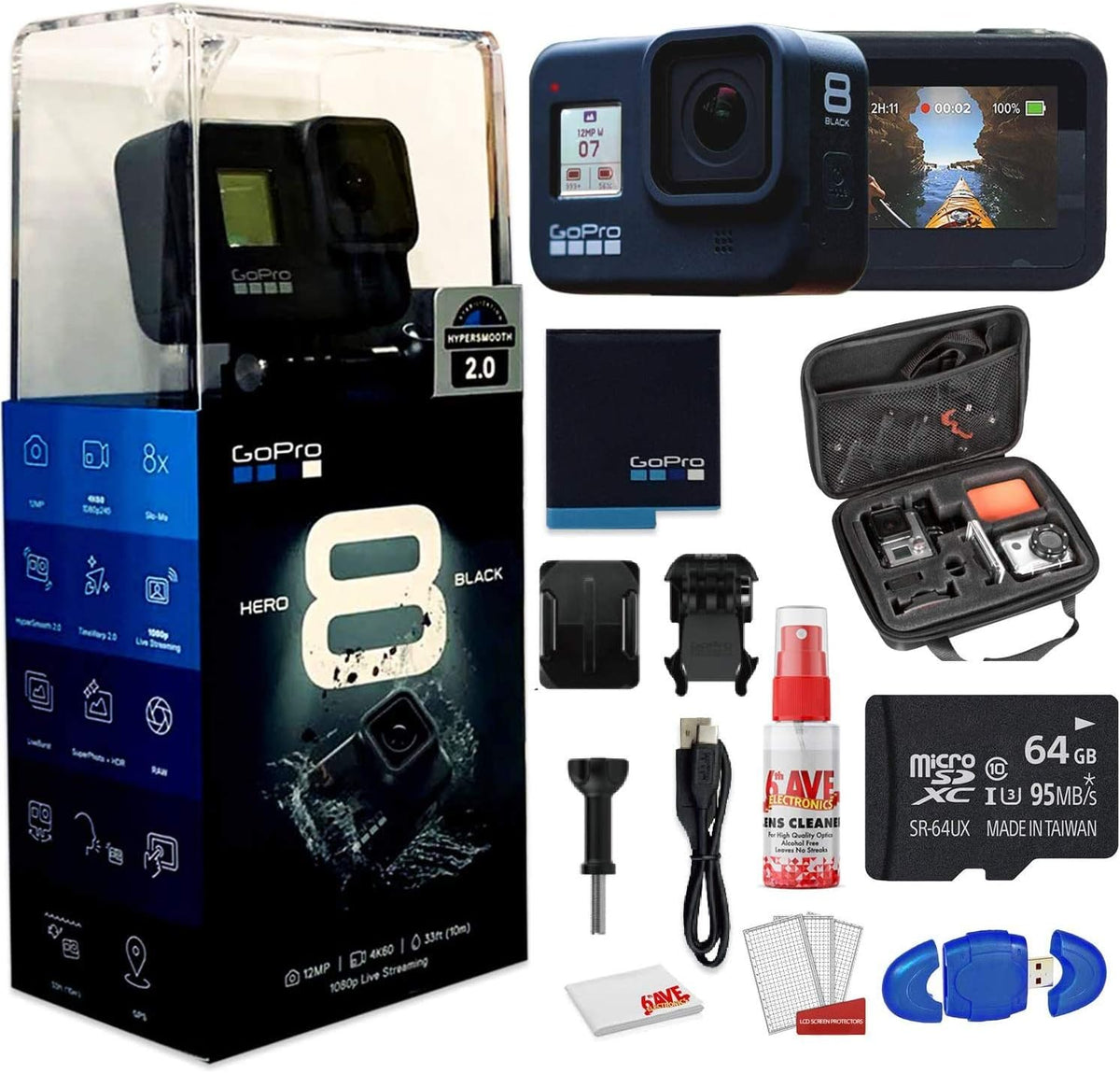 4K UHD Waterproof Digital Action Camera with 64GB Memory Card F694