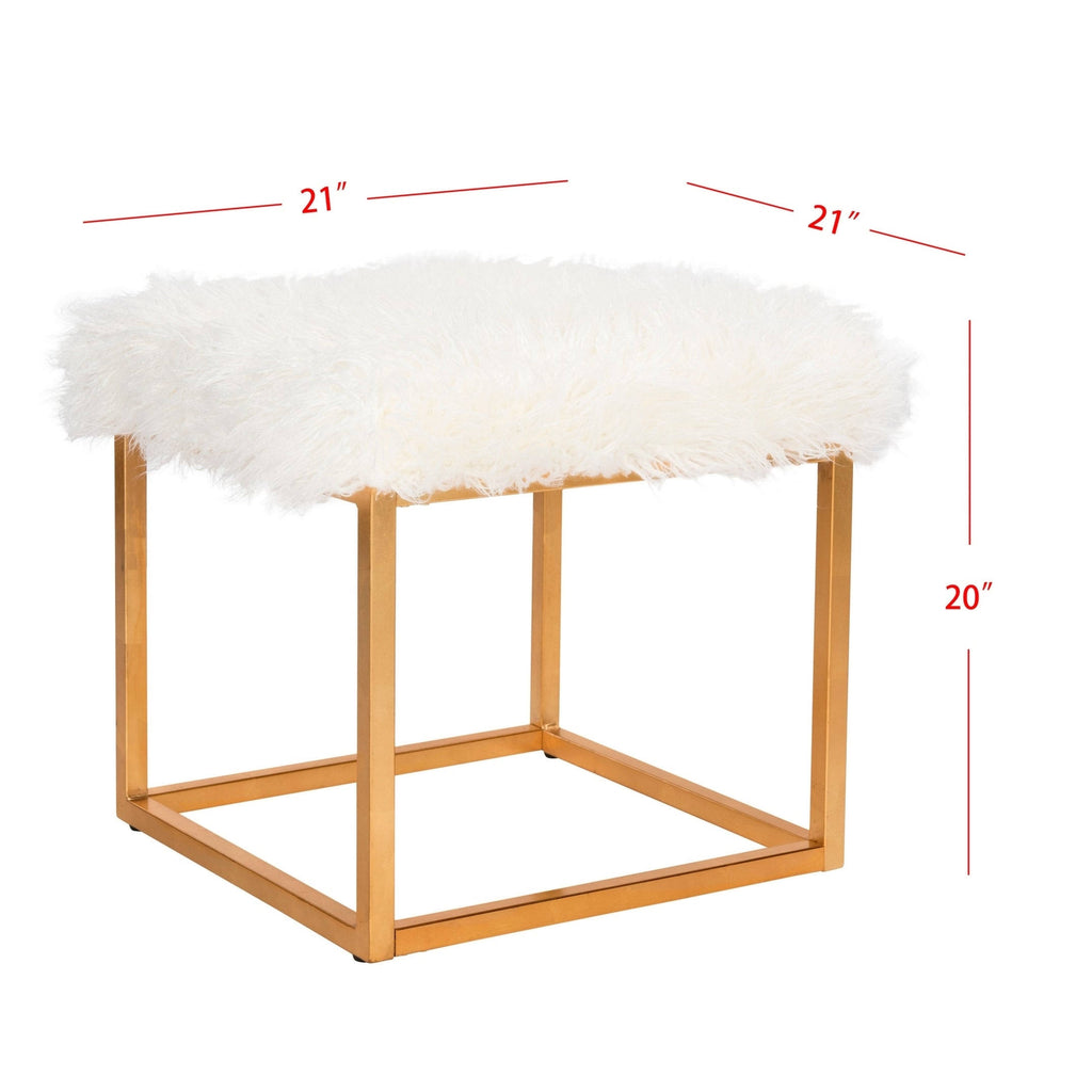 White Faux Sheepkin Square Ottoman R19893