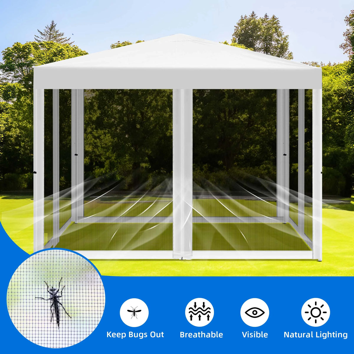 10x10 ft Pop Up Canopy Tent with Netting Mesh Sidewalls and Carry Bag Q240109