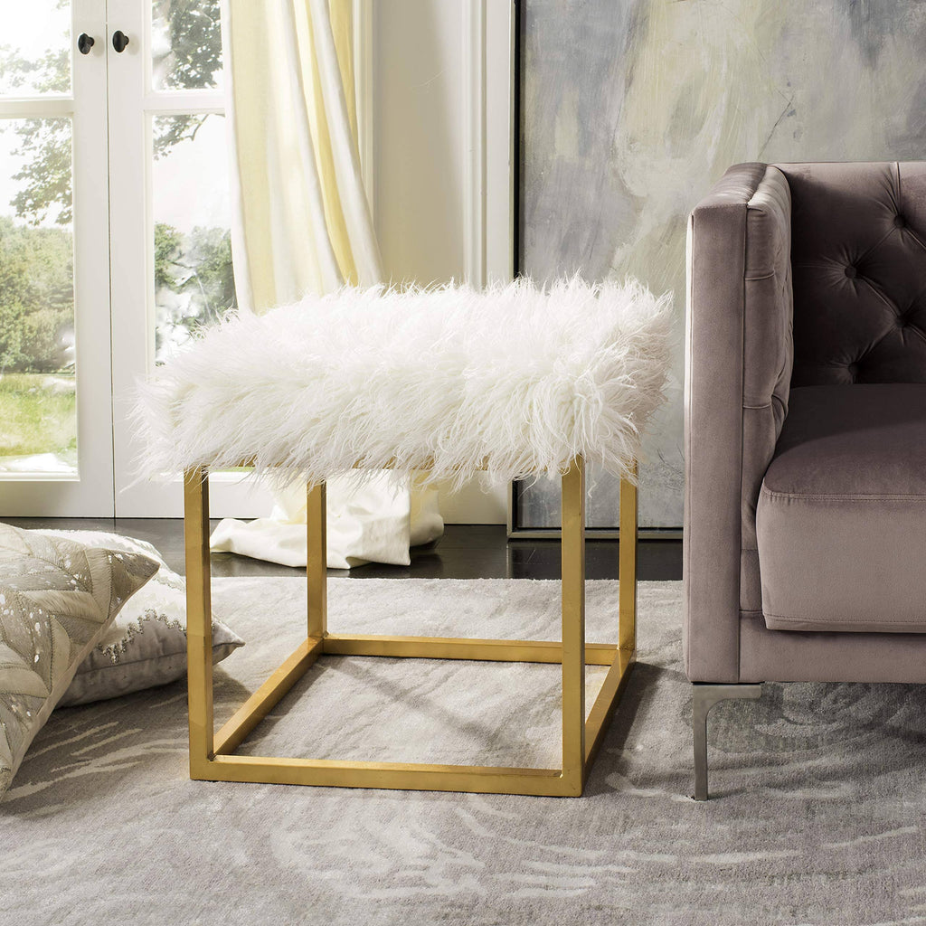 White Faux Sheepkin Square Ottoman R19893