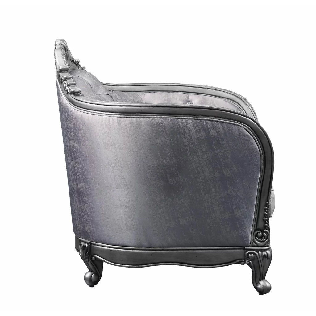 Fabric Button Tufted Chair with 1 Pillow in Platinum Gray G302
