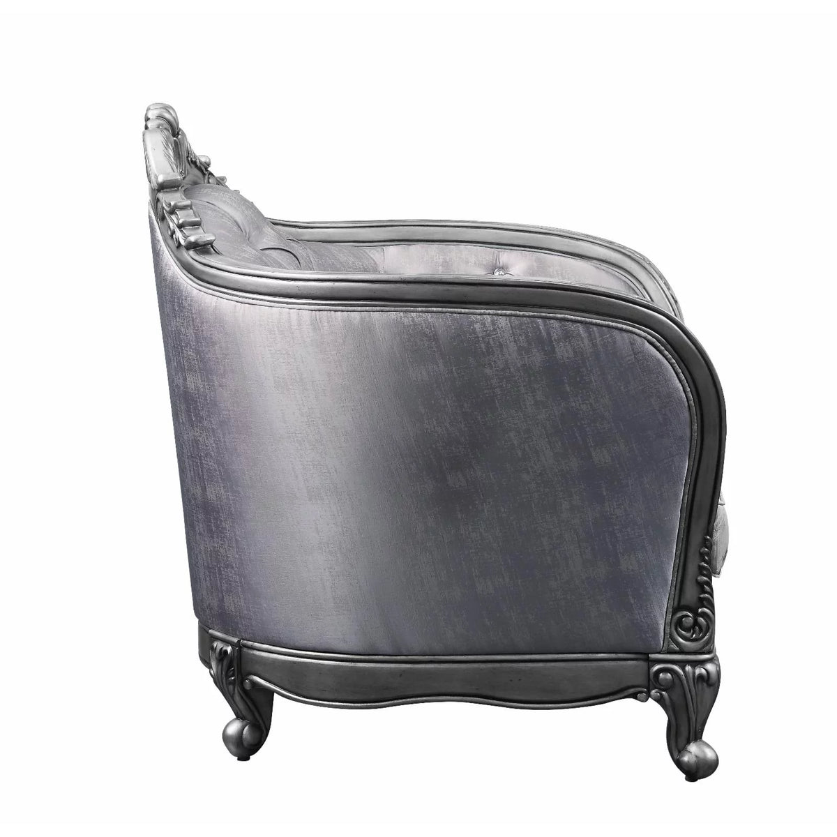 Fabric Button Tufted Chair with 1 Pillow in Platinum Gray G302